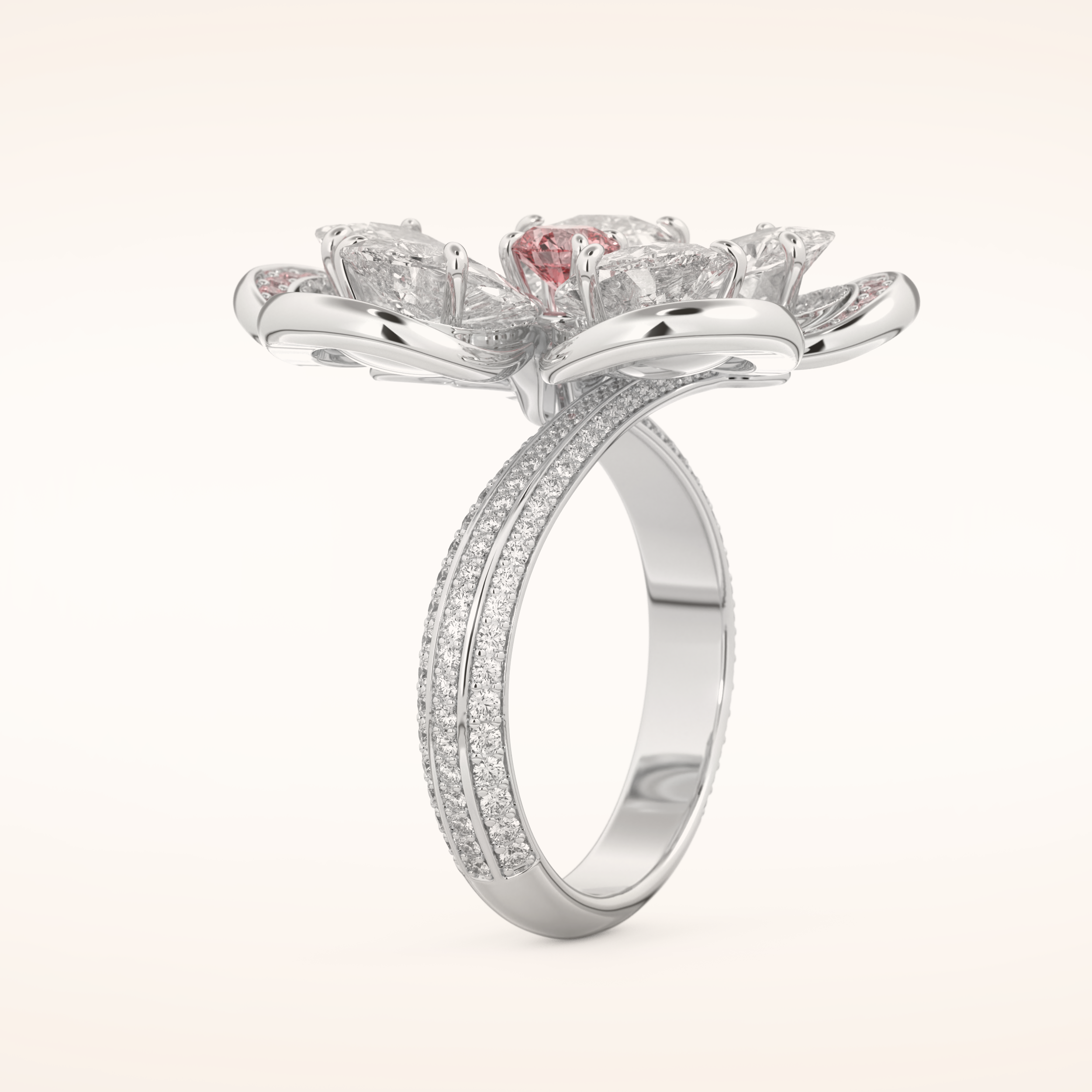 7.1 TCW Round & Pear Shaped Moissanite Flower Style Wedding Band
