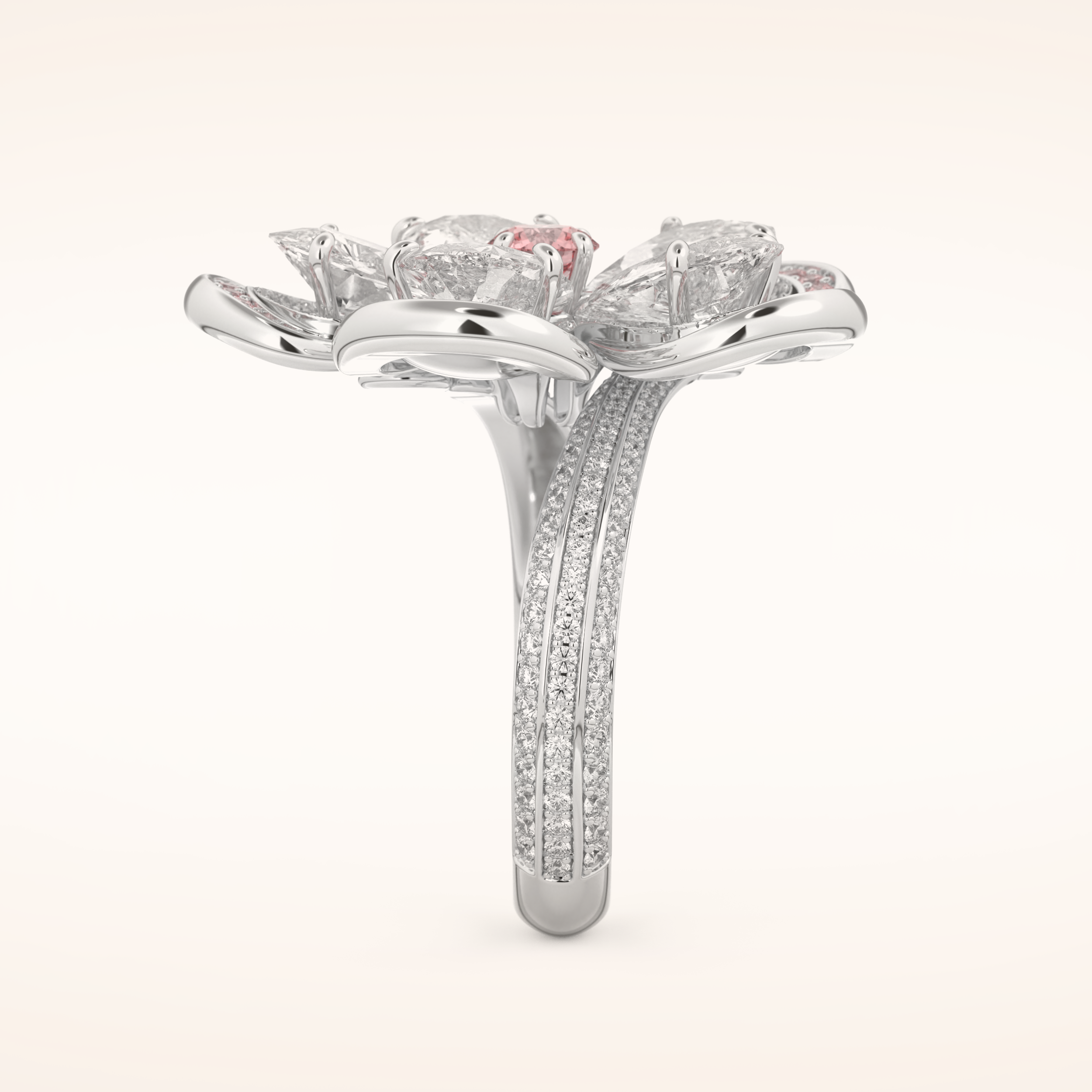 7.1 TCW Round & Pear Shaped Moissanite Flower Style Wedding Band