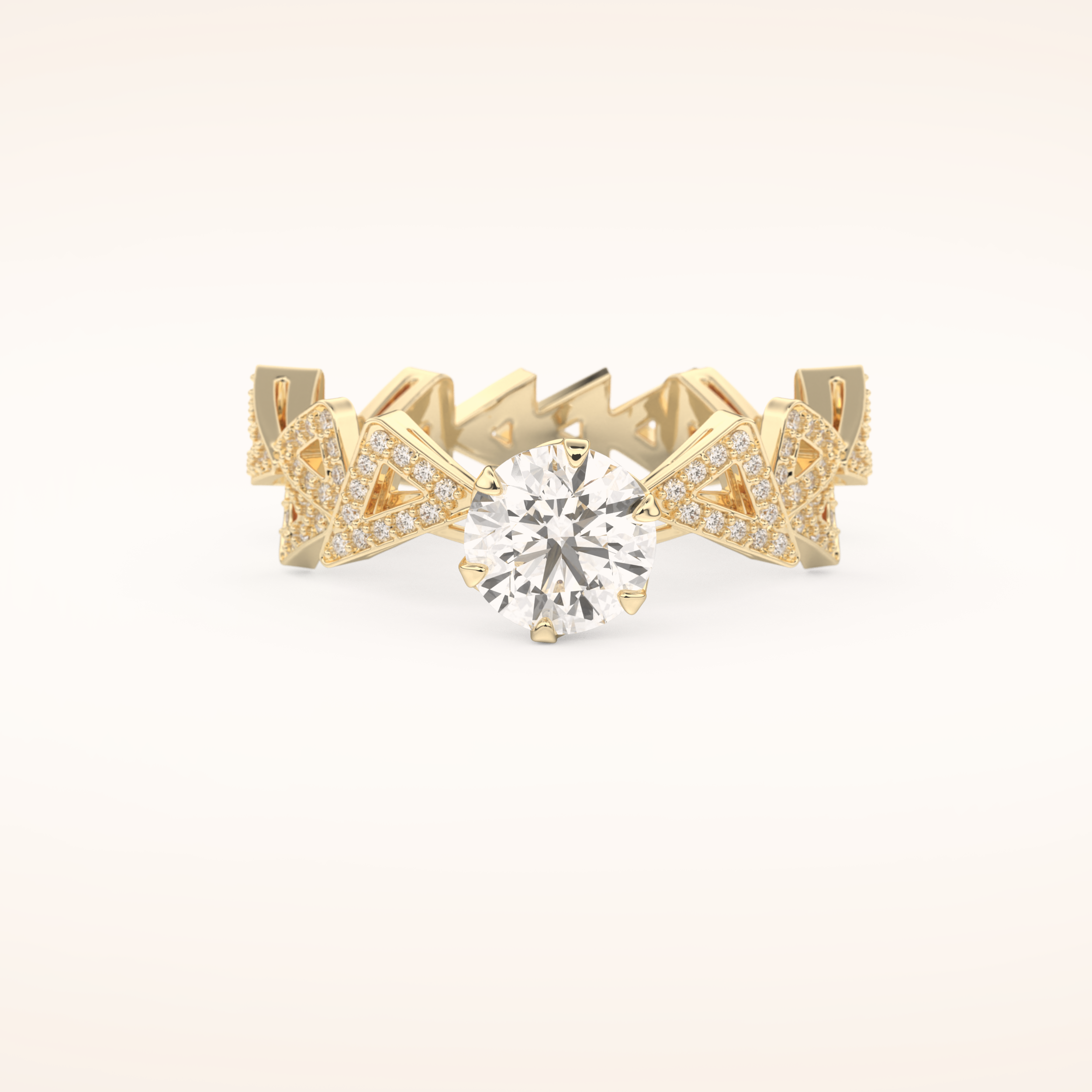 0.98 CT Round Shaped Pave Moissanite Engagement Ring