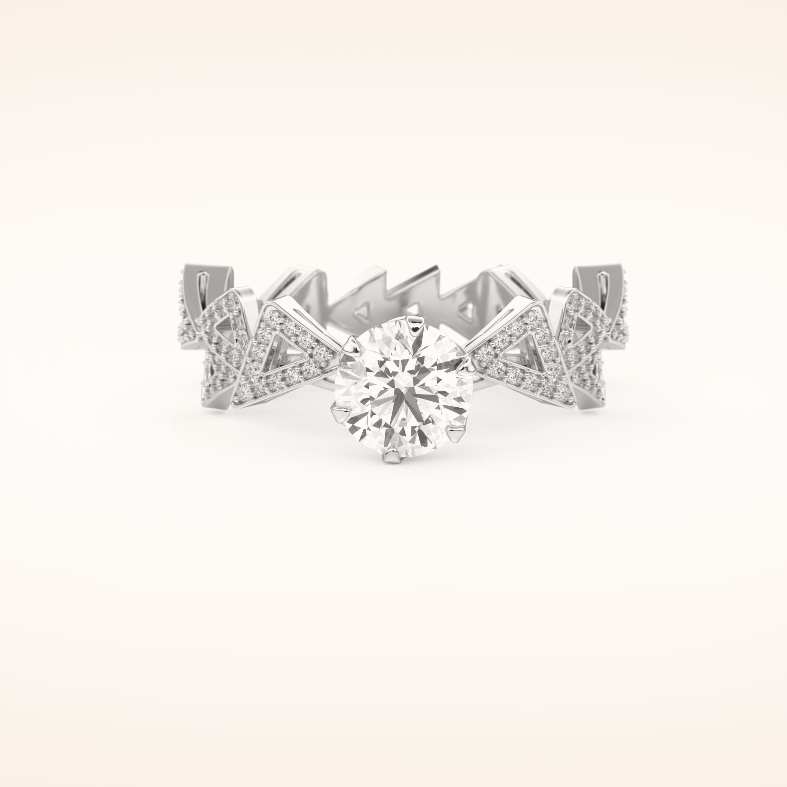 0.98 CT Round Shaped Pave Moissanite Engagement Ring