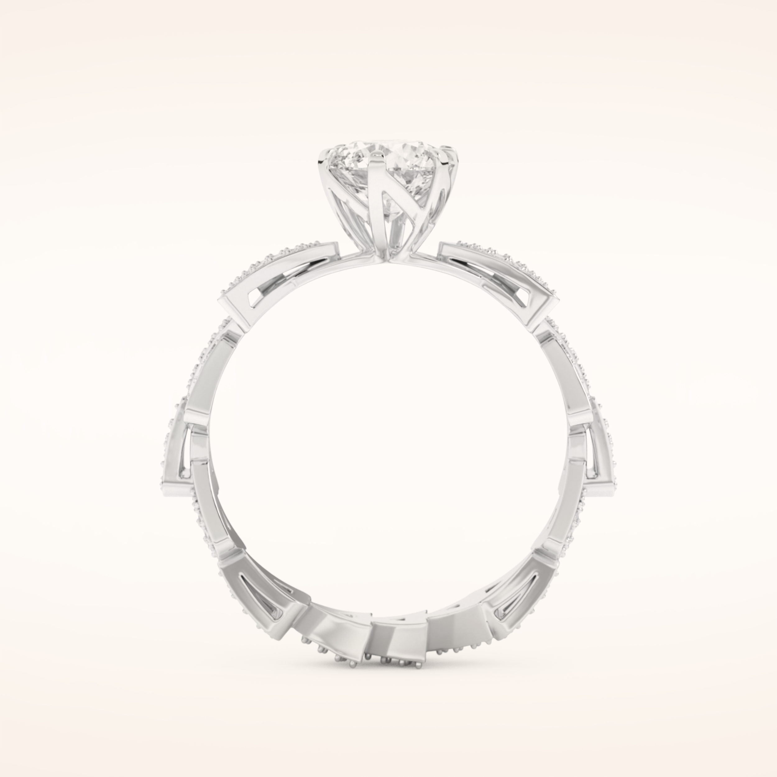 0.98 CT Round Shaped Pave Moissanite Engagement Ring