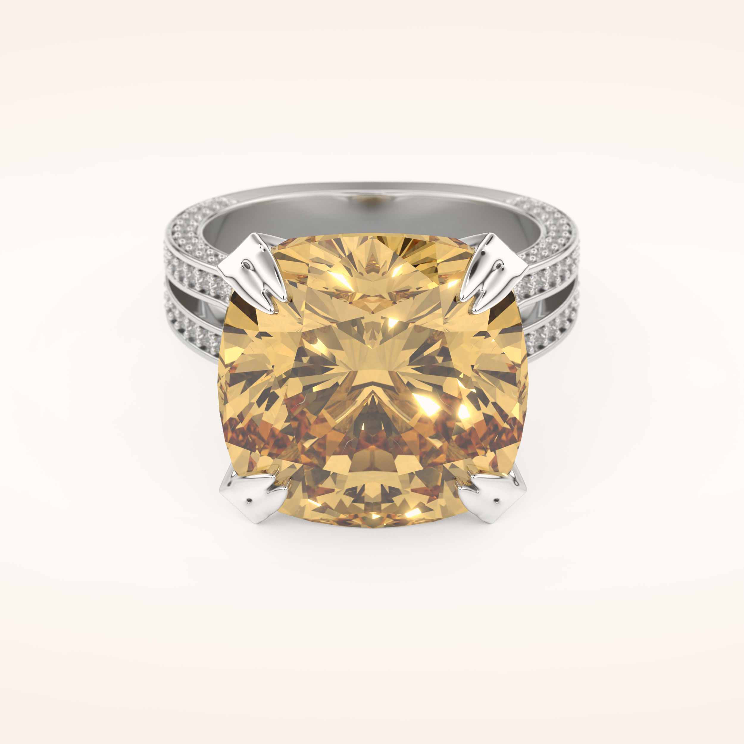 17.51 CT Cushion Shaped Pave & Split Shank Moissanite Engagement Ring