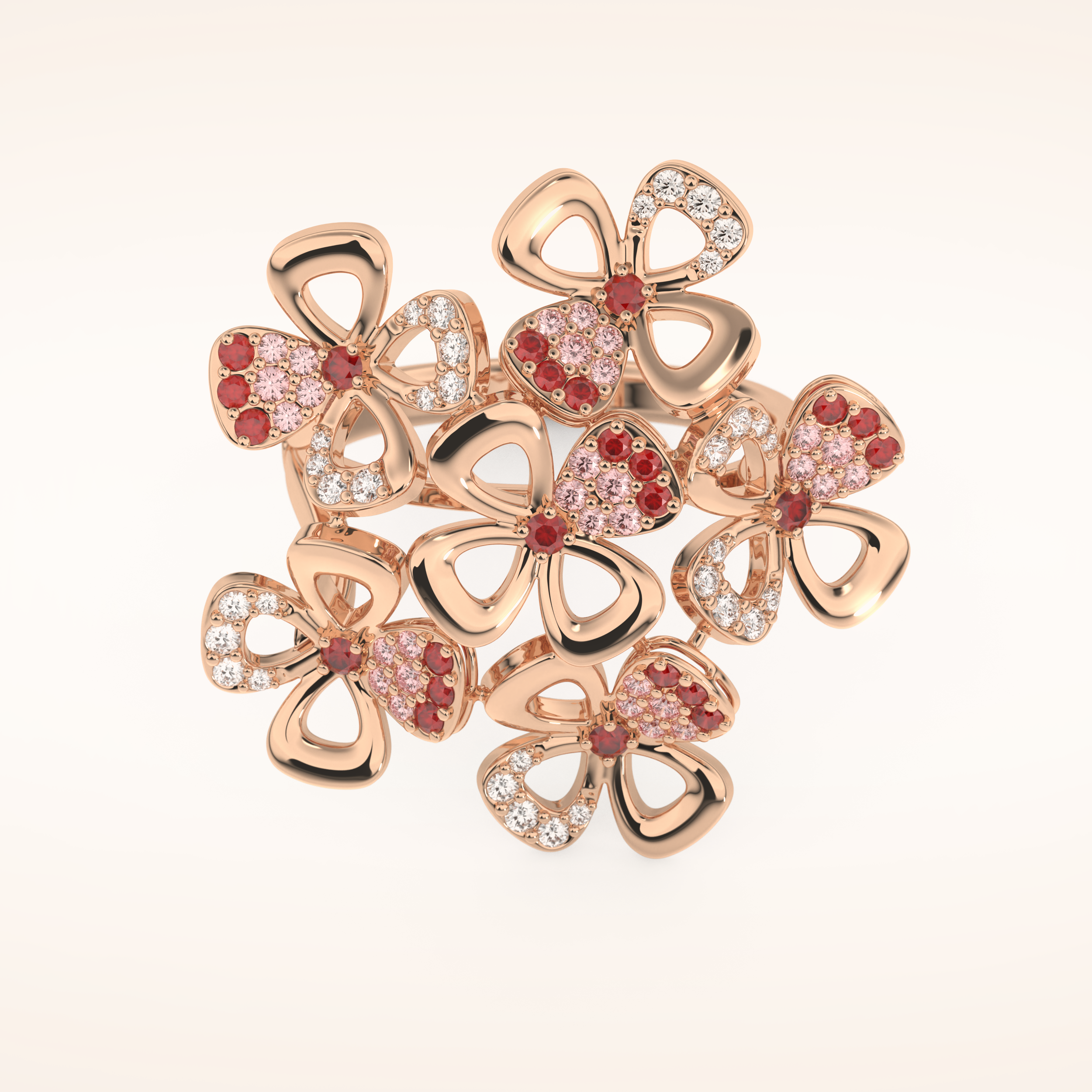 0.58 TCW Round Shaped Moissanite Multiple Flower Style Wedding Band