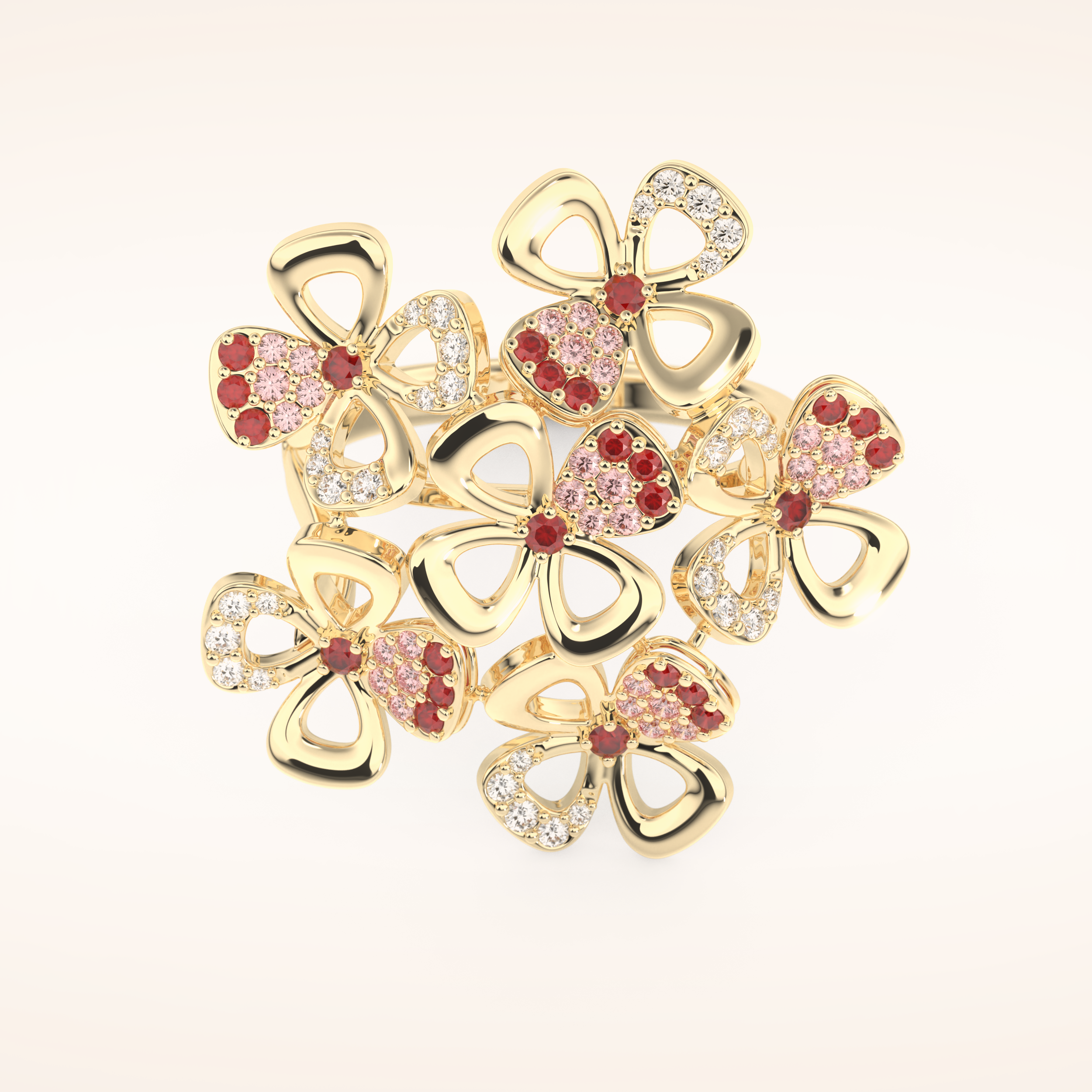 0.58 TCW Round Shaped Moissanite Multiple Flower Style Wedding Band