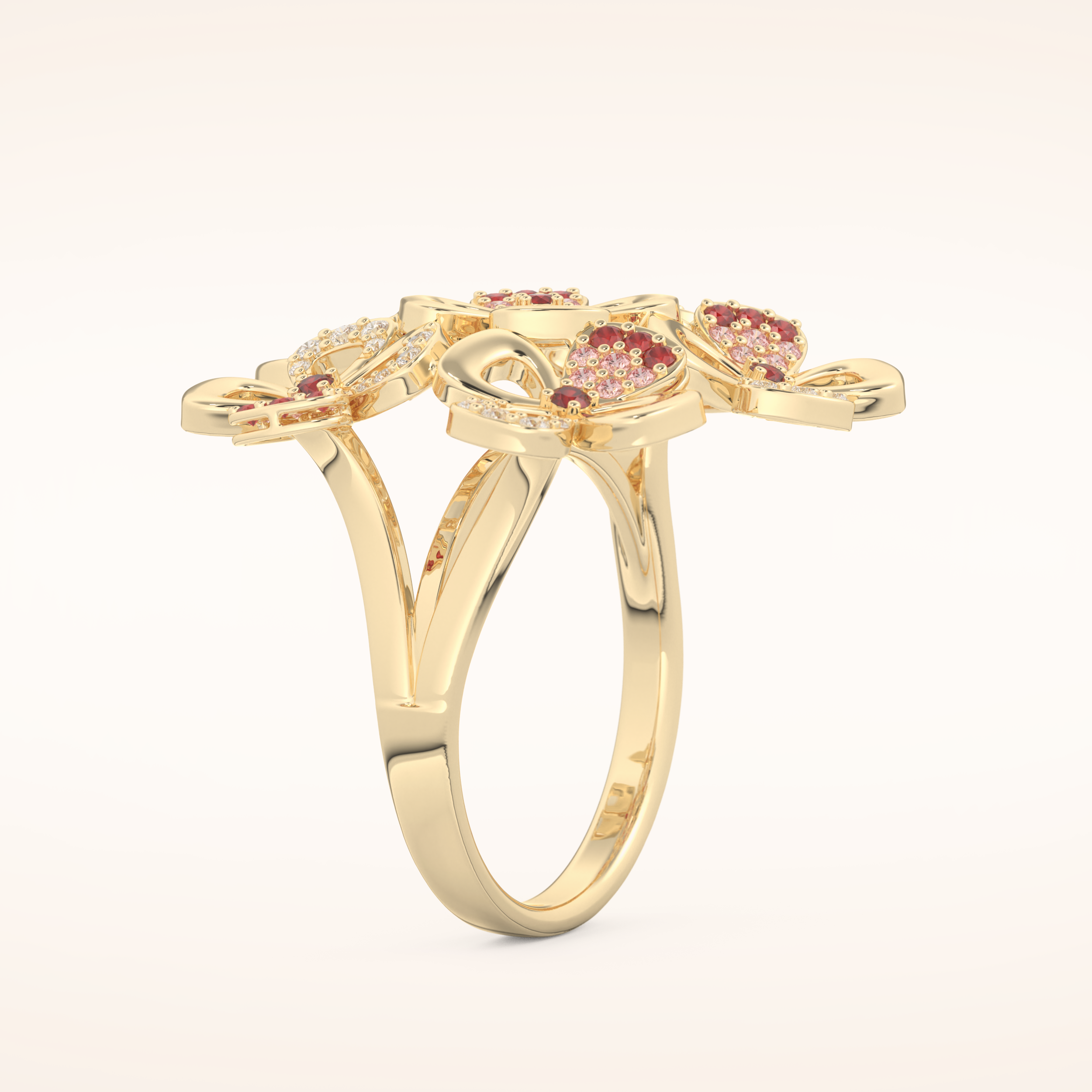 0.58 TCW Round Shaped Moissanite Multiple Flower Style Wedding Band