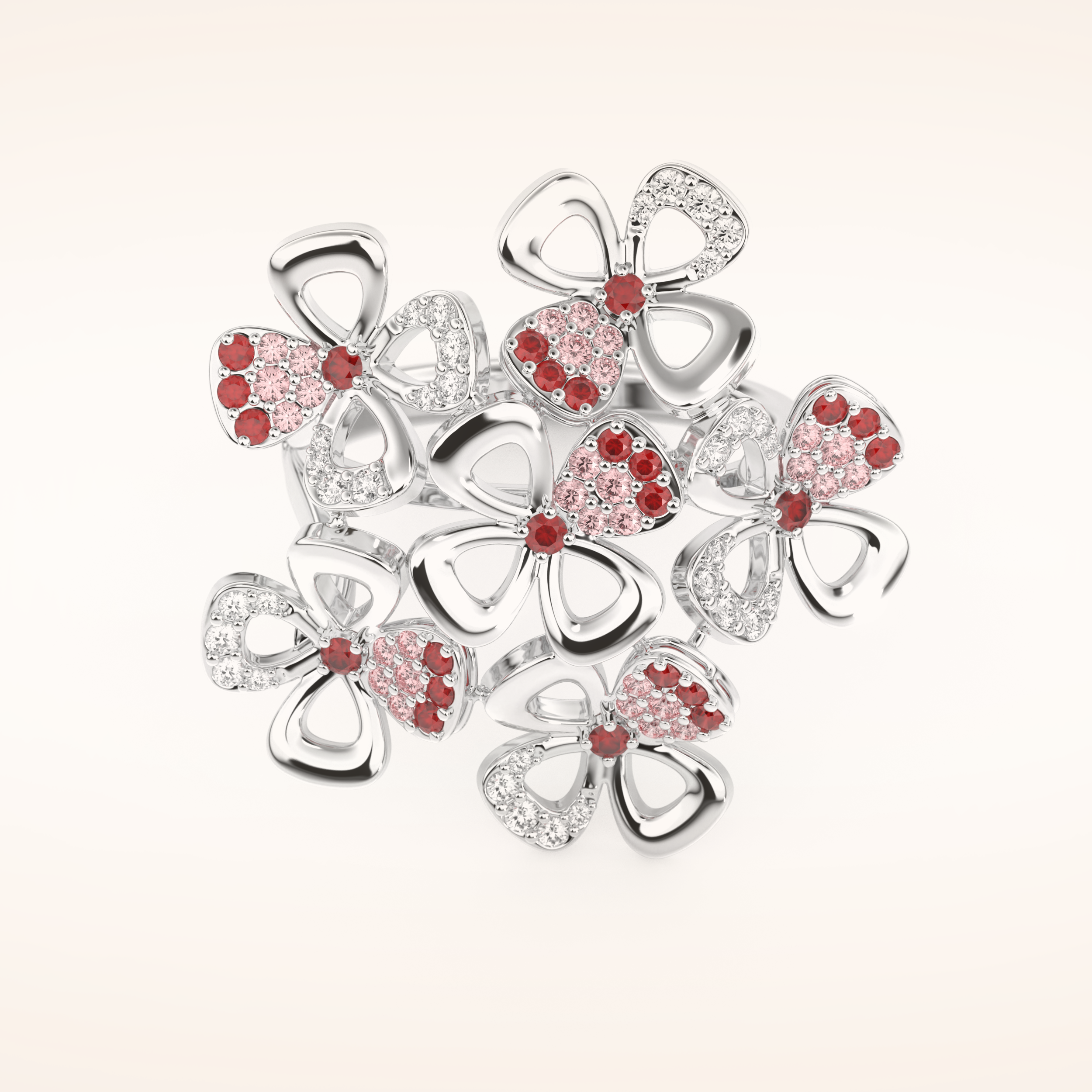 0.58 TCW Round Shaped Moissanite Multiple Flower Style Wedding Band