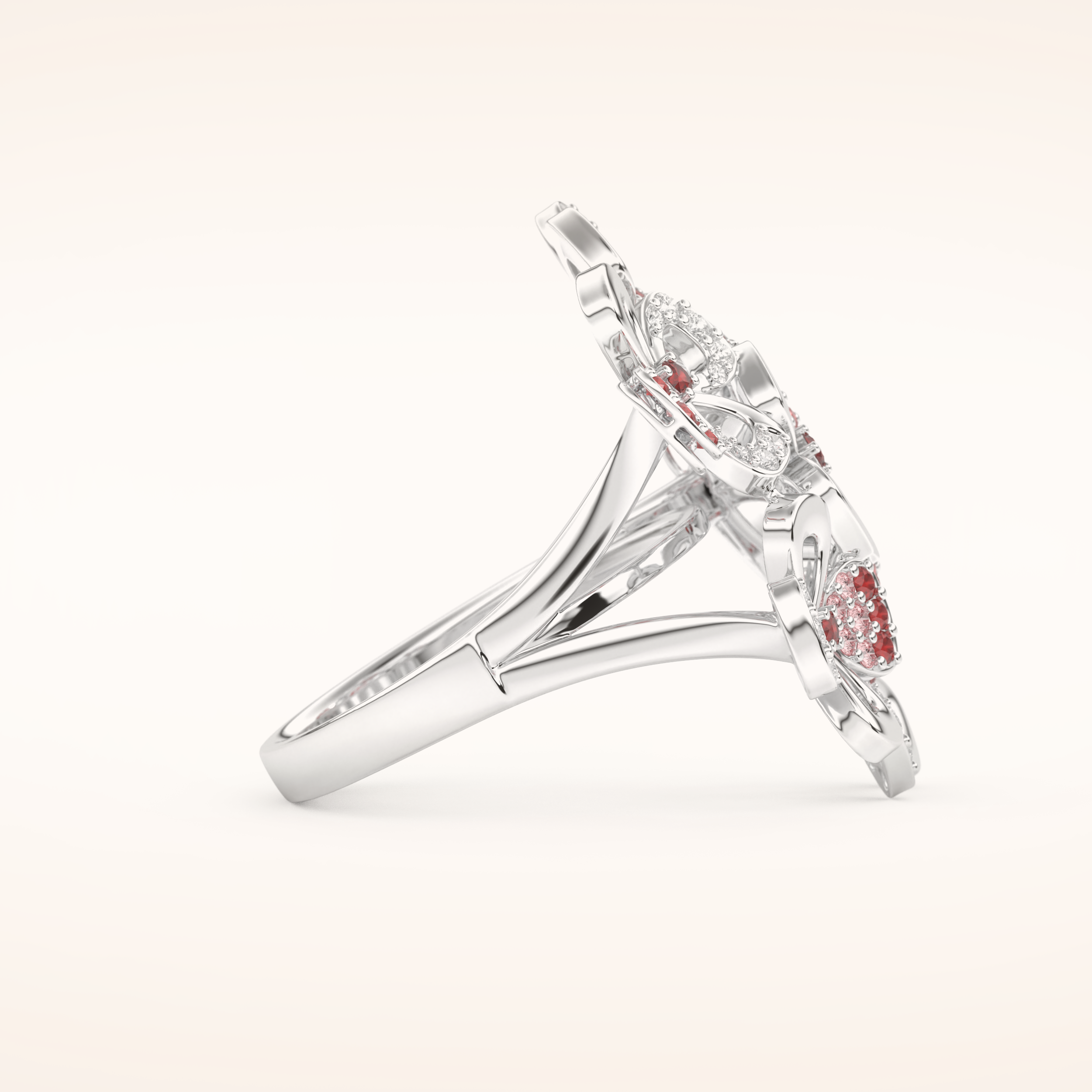 0.58 TCW Round Shaped Moissanite Multiple Flower Style Wedding Band