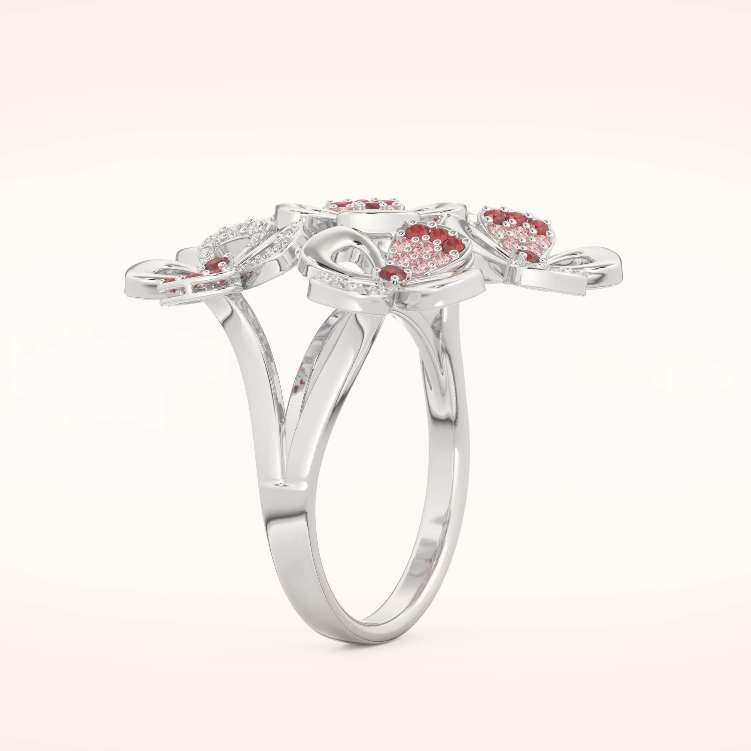 0.58 TCW Round Shaped Moissanite Multiple Flower Style Wedding Band