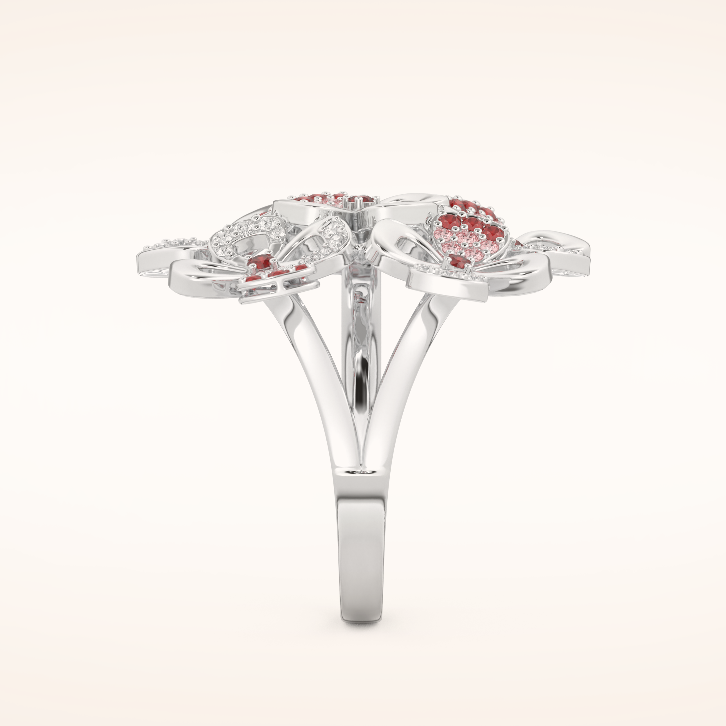 0.58 TCW Round Shaped Moissanite Multiple Flower Style Wedding Band
