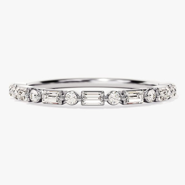 0.44 TCW Baguette & Round Half Eternity Lab Grown Diamond Wedding Band