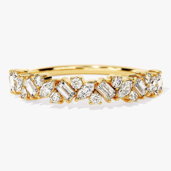 0.58 TCW Marquise, Baguette & Round Cluster Lab Grown Diamond Wedding Band
