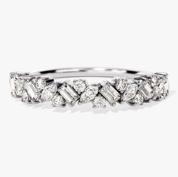 0.58 TCW Marquise, Baguette & Round Cluster Lab Grown Diamond Wedding Band