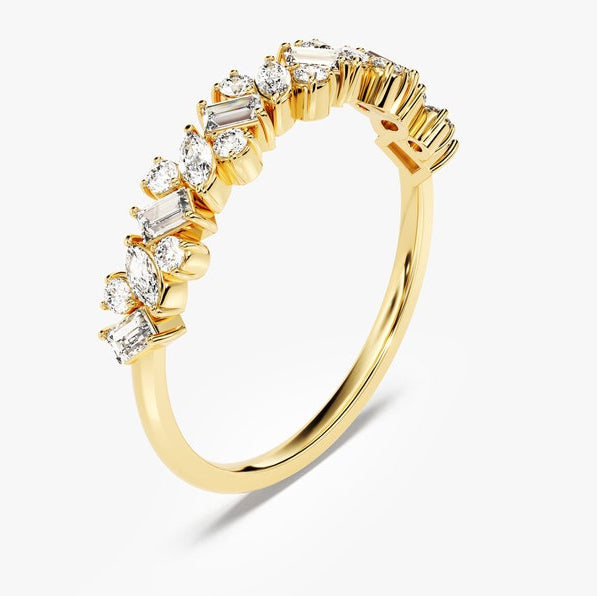 0.58 TCW Marquise, Baguette & Round Cluster Lab Grown Diamond Wedding Band