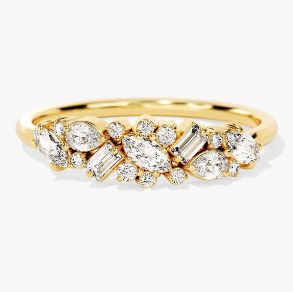 0.72 TCW Marquise, Baguette & Round Cluster Lab Grown Diamond Wedding Band