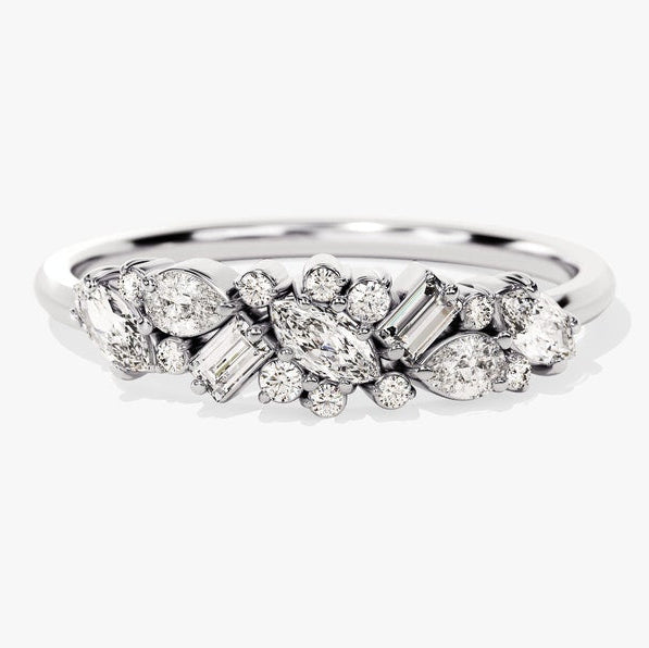 0.72 TCW Marquise, Baguette & Round Cluster Lab Grown Diamond Wedding Band