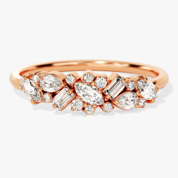 0.72 TCW Marquise, Baguette & Round Cluster Lab Grown Diamond Wedding Band