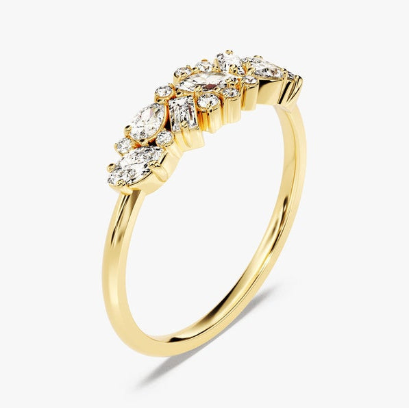 0.72 TCW Marquise, Baguette & Round Cluster Lab Grown Diamond Wedding Band
