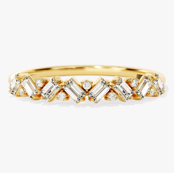 0.42 TCW Round & Baguette Cluster Lab Grown Diamond Wedding Band