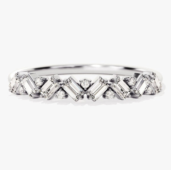 0.42 TCW Round & Baguette Cluster Lab Grown Diamond Wedding Band