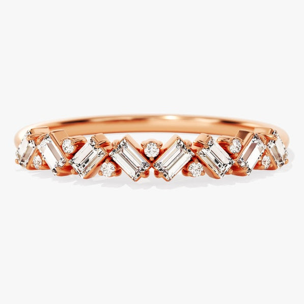 0.42 TCW Round & Baguette Cluster Lab Grown Diamond Wedding Band