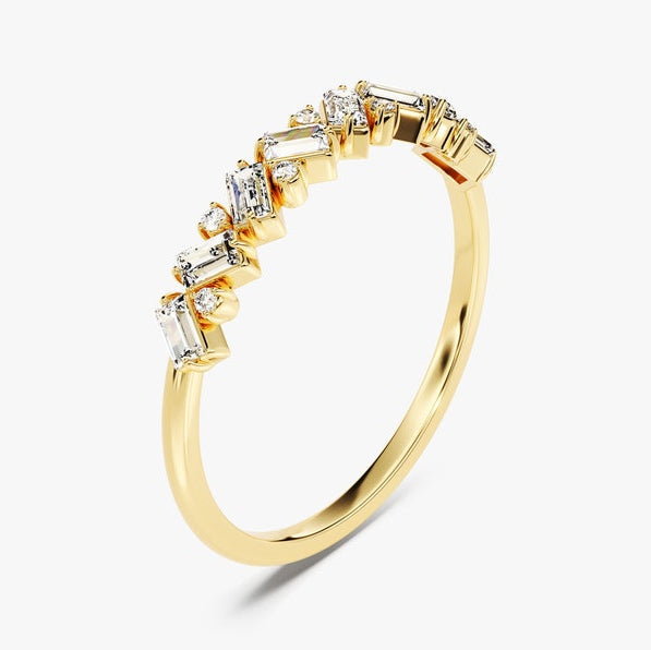 0.42 TCW Round & Baguette Cluster Lab Grown Diamond Wedding Band