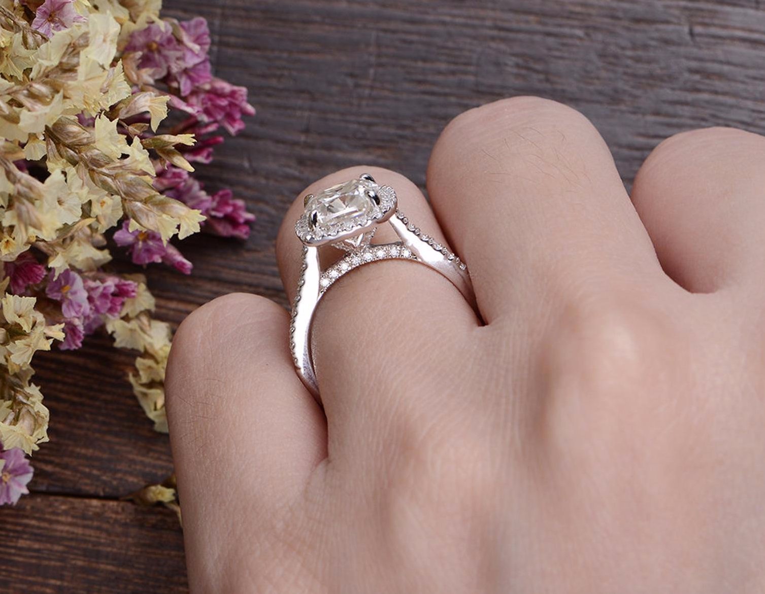Cushion Halo & Pave Lab Grown Diamond Engagement Ring