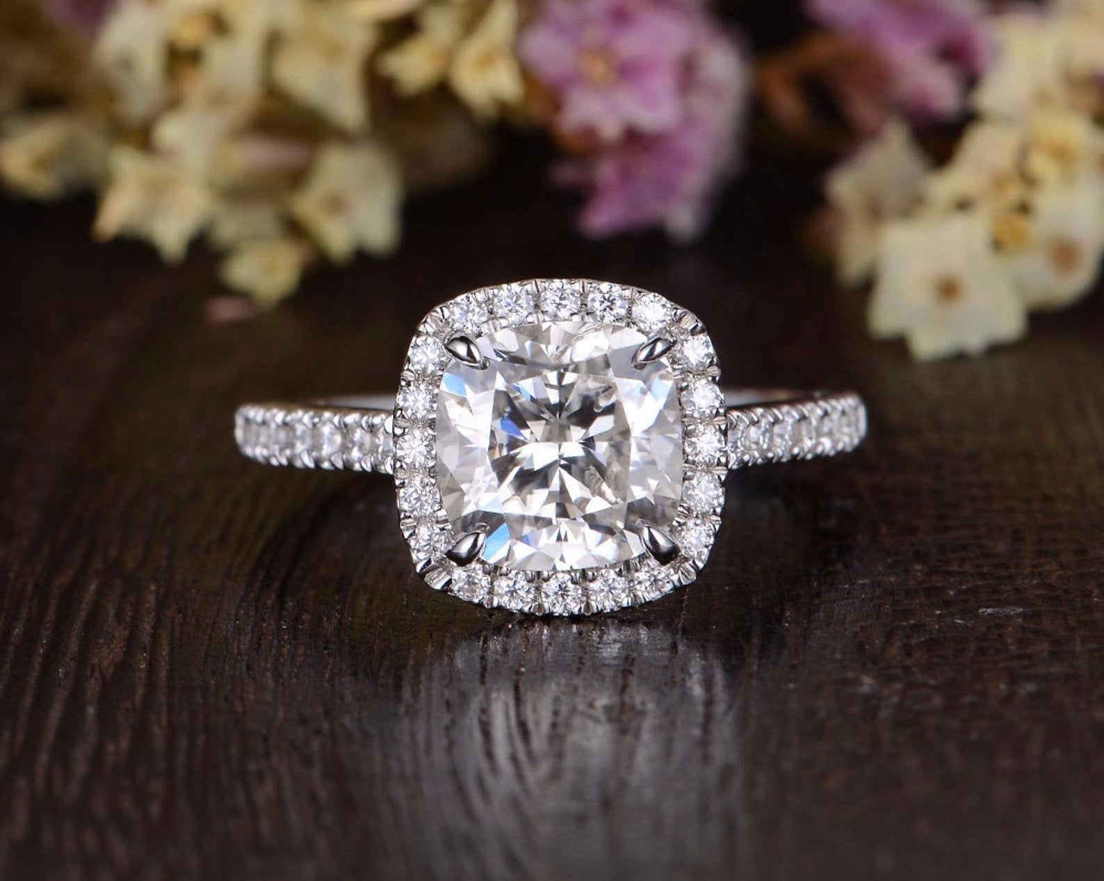 Cushion Halo & Pave Lab Grown Diamond Engagement Ring