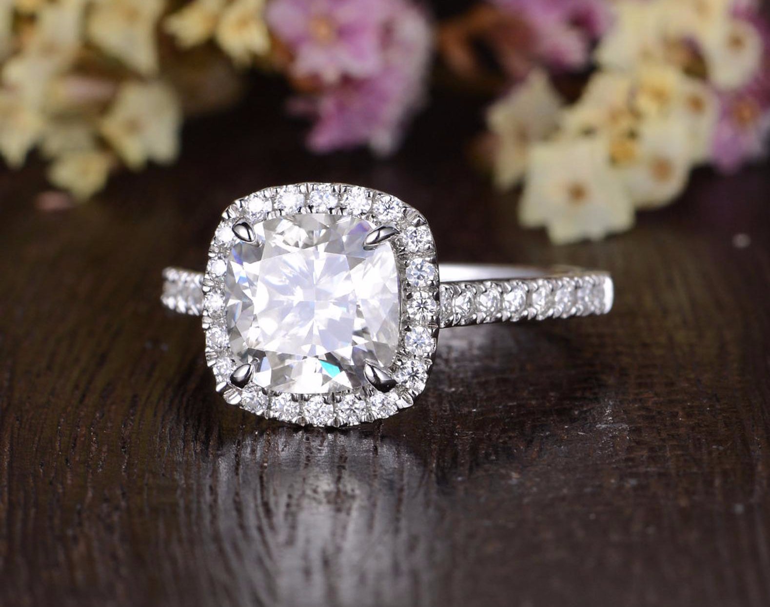 Cushion Halo & Pave Lab Grown Diamond Engagement Ring