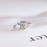 Stunning 1.0 - 2.0 CT Emerald Moissanite Engagement Ring with Pave and Halo Design 1