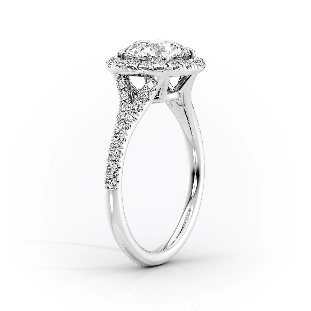 Halo & Split Shank Engagement Ring Featuring 1.0 CT Pear Moissanite 2
