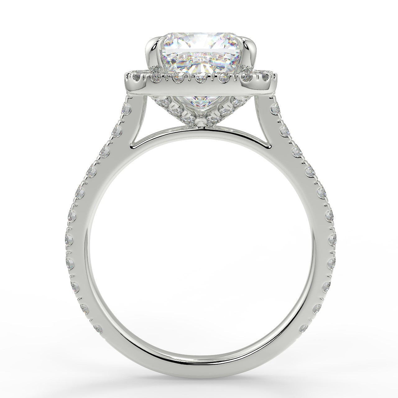 Halo Engagement Ring Featuring 2.15 CT Cushion Moissanite 8
