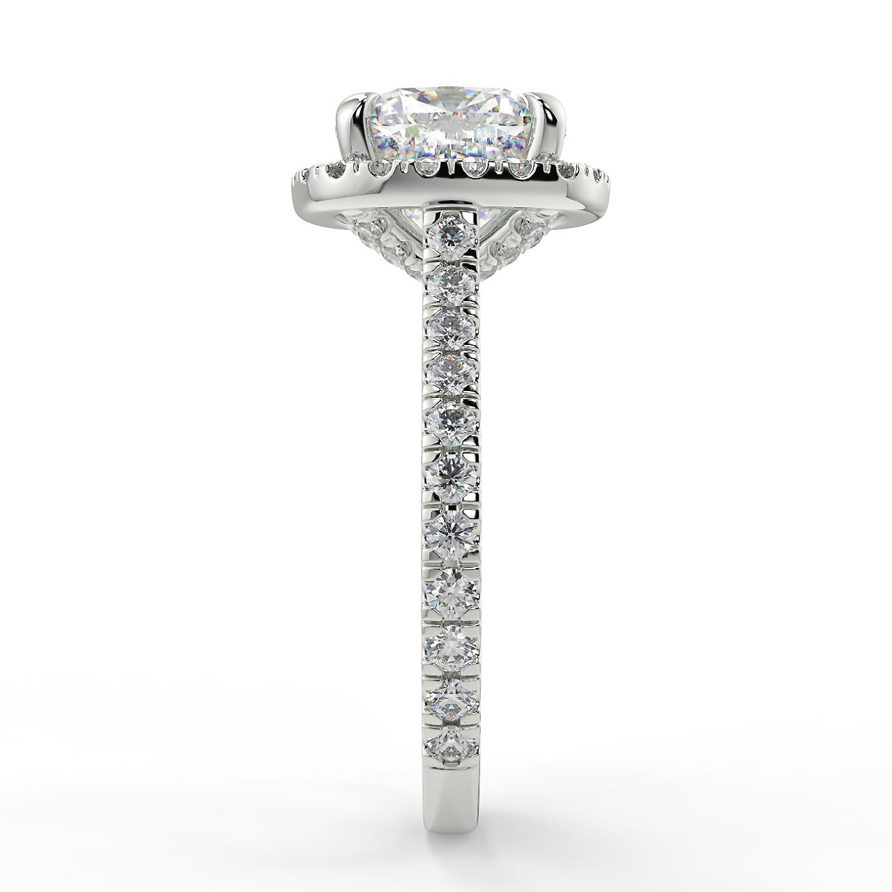 Halo Engagement Ring Featuring 2.15 CT Cushion Moissanite 9