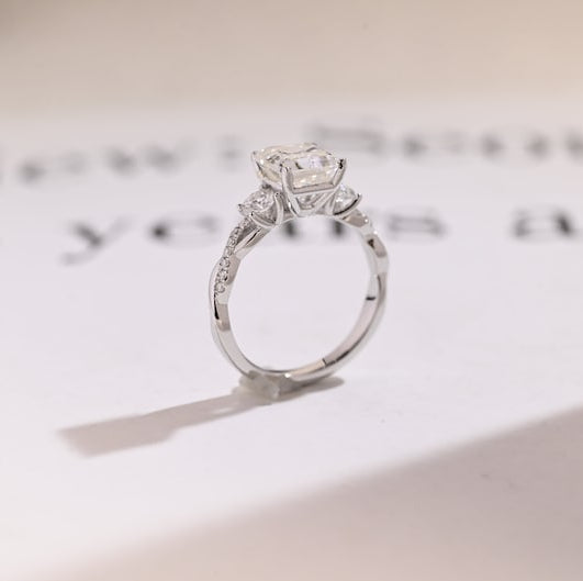 Stunning 1.0 - 2.0 CT Asscher Moissanite Engagement Ring With Twisted Pave Design 7