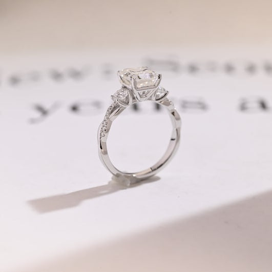 Asscher Three Stone Lab Grown Diamond Engagement Ring