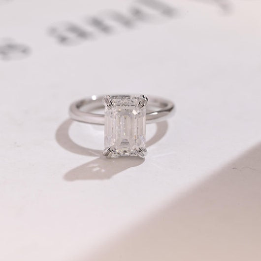 Emerald Hidden Halo Lab Grown Diamond Engagement Ring