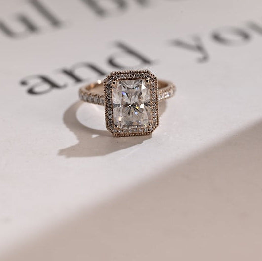 Stunning 1.0 - 2.0 CT Radiant Moissanite Engagement Ring with Pave & Halo Design 1