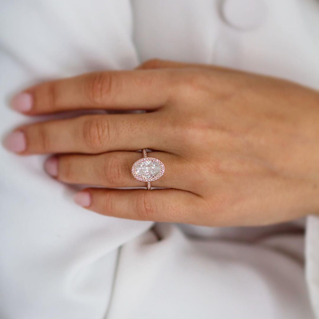 3.85 CT Oval Solitaire Halo & Pave Moissanite Engagement Ring 1