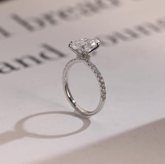 Stunning 1.0 - 2.0 CT Marquise Moissanite Engagement Ring with Pave Design 5
