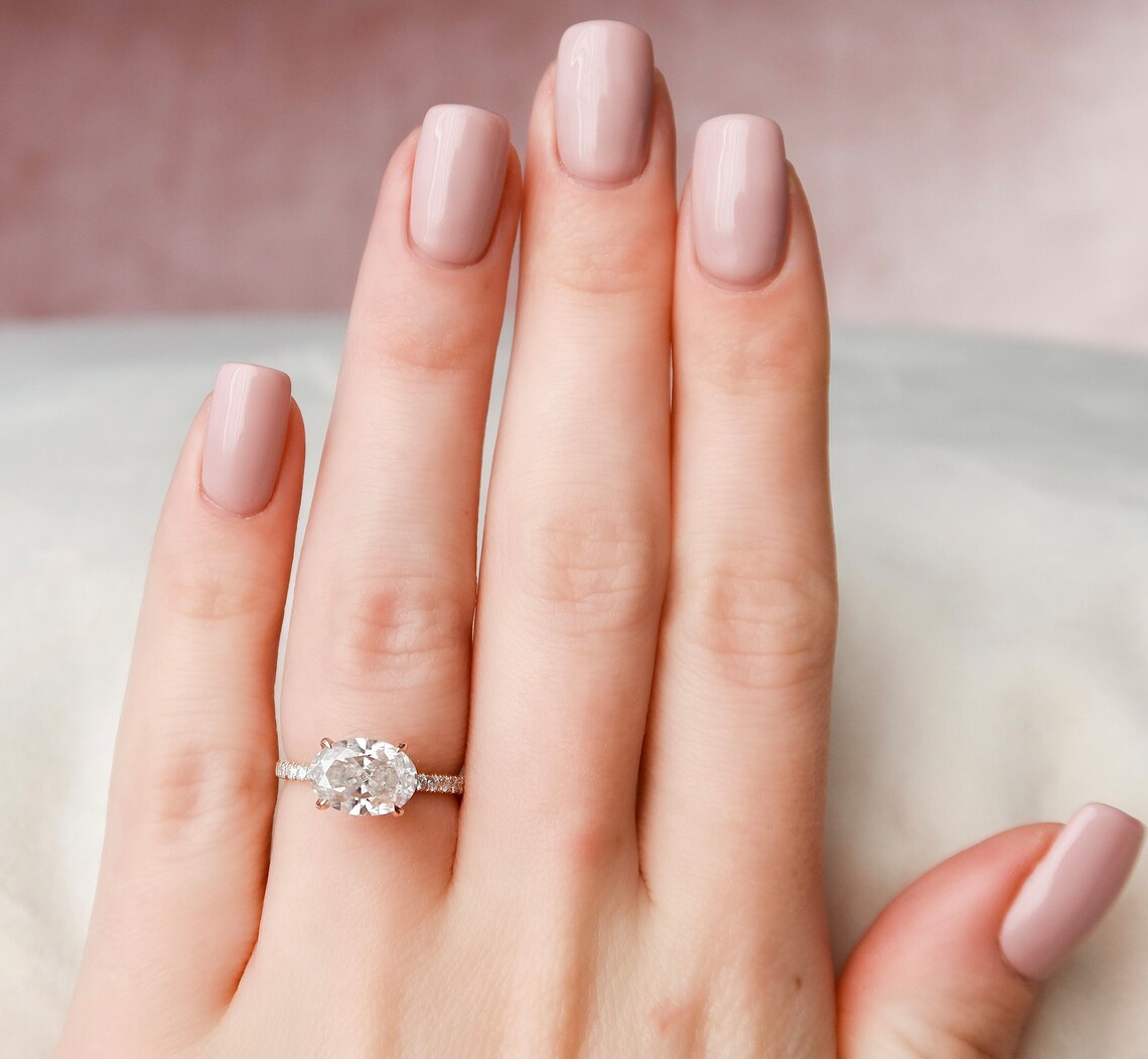 East West Oval Pave Lab Grown Diamond Engagement Ring