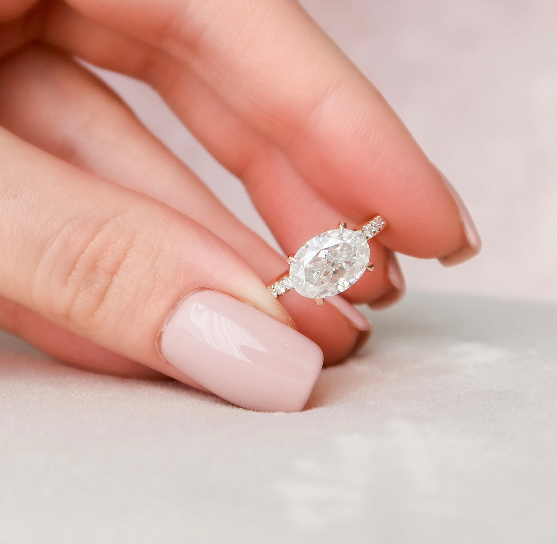 East West Oval Pave Lab Grown Diamond Engagement Ring