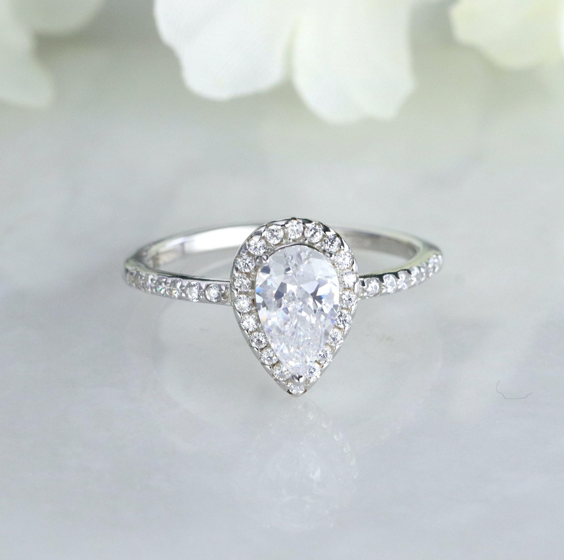 Halo Engagement Ring Featuring 1.0 CT Pear Moissanite 2