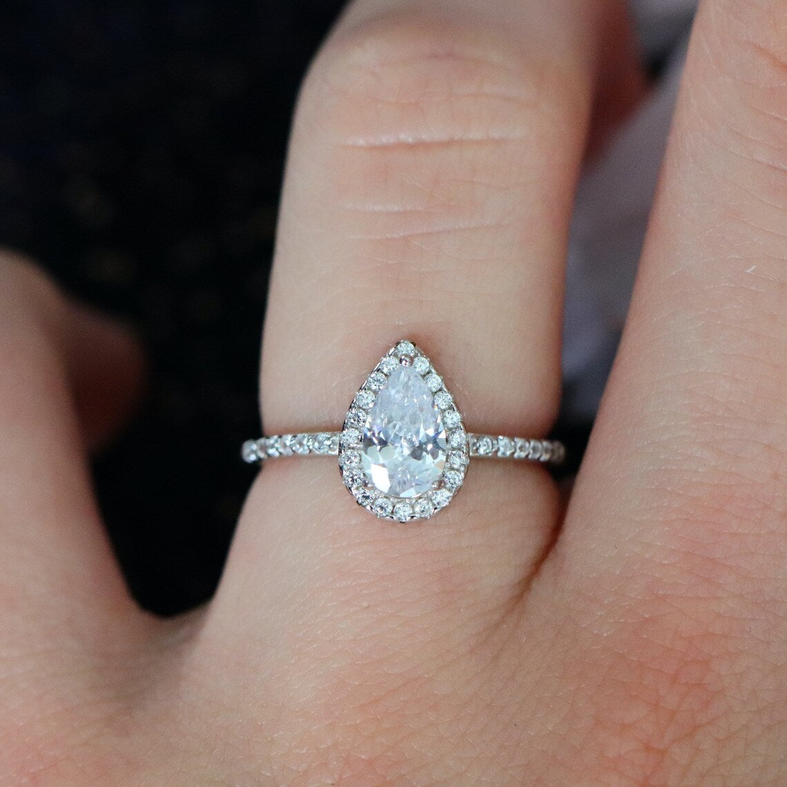 Halo Engagement Ring Featuring 1.0 CT Pear Moissanite 4