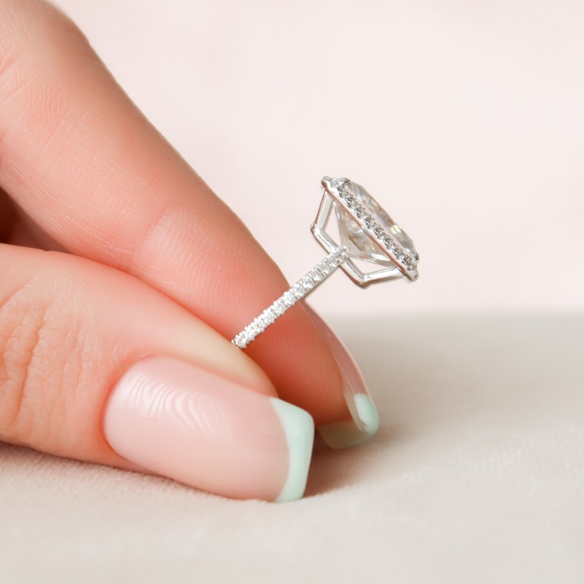 5.0 CT Radiant Cut Halo & Pave Style Moissanite Engagement Ring 6