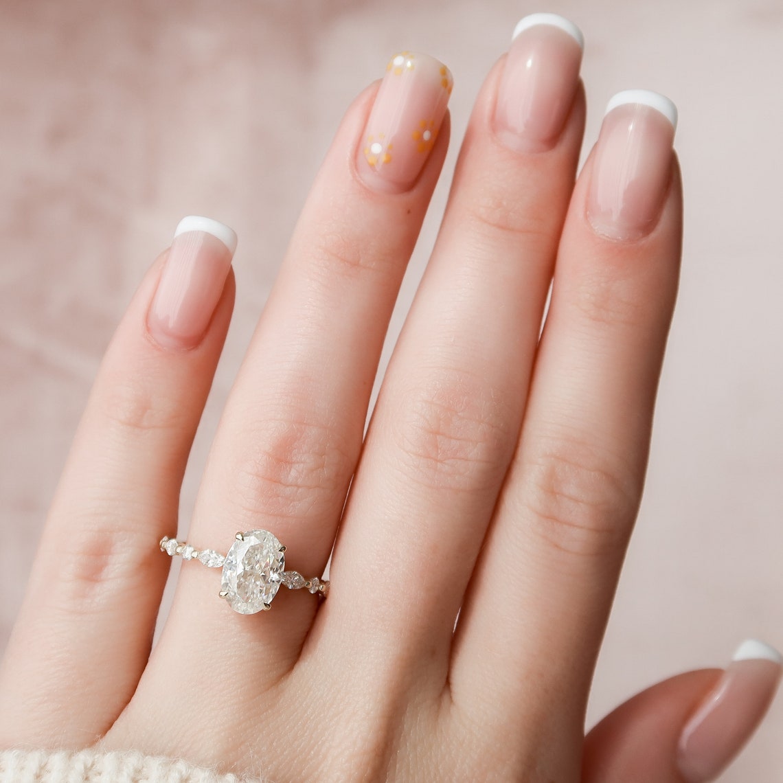 1.5 CT Oval Pave Moissanite Engagement Ring