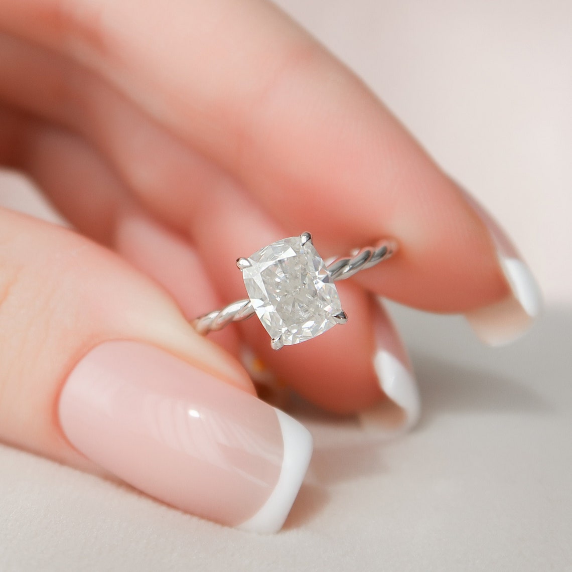 2.0 CT Cushion Hidden Halo Moissanite Engagement Ring