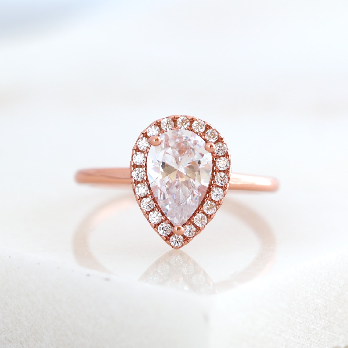 Halo Engagement Ring Featuring 1.50 CT Pear Moissanite 2