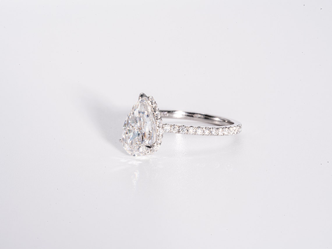 Hidden Halo & Pave Engagement Ring Featuring 2.50 CT Pear Moissanite 3