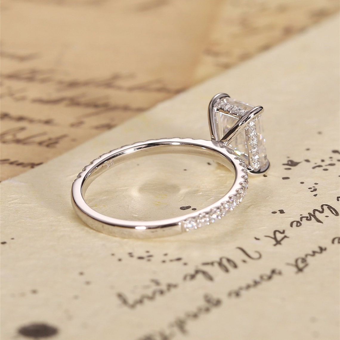 Hidden & Pave Halo Engagement Ring Featuring 2.0 CT Radiant Moissanite 3