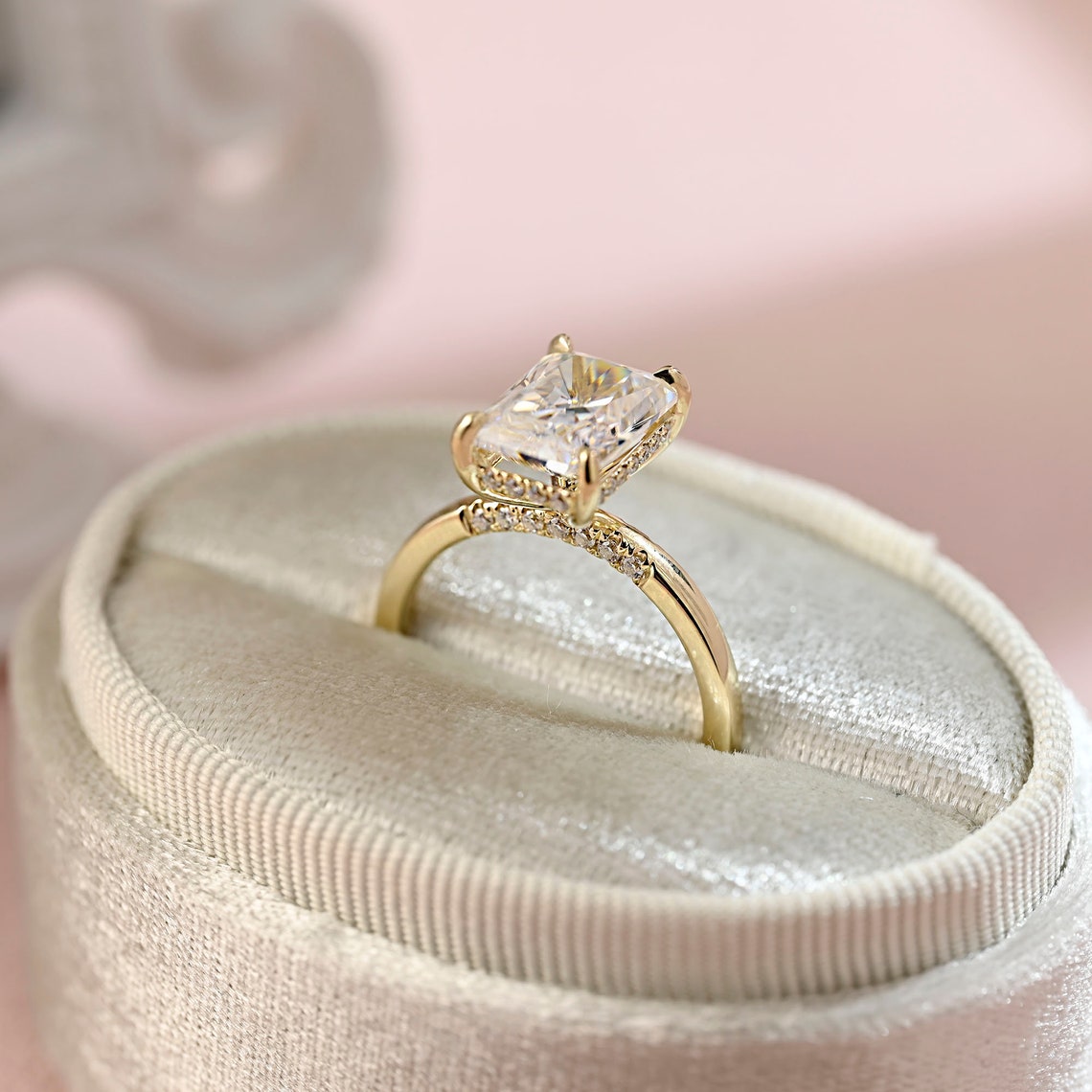 Hidden Halo Engagement Ring Featuring 3.5 CT Oval Moissanite 6