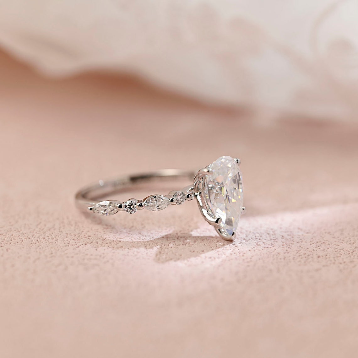 Pave Engagement Ring Featuring 3.0 CT Pear Moissanite 3